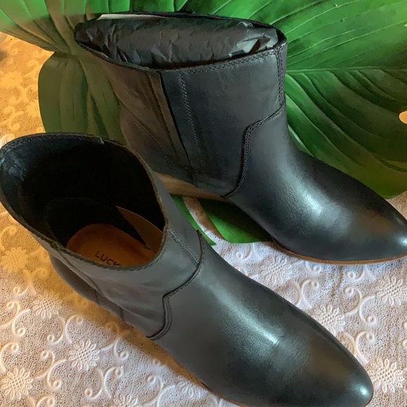 Lucky Brand Wafael Leather Wedge Bootie- Black - Picture 3 of 4